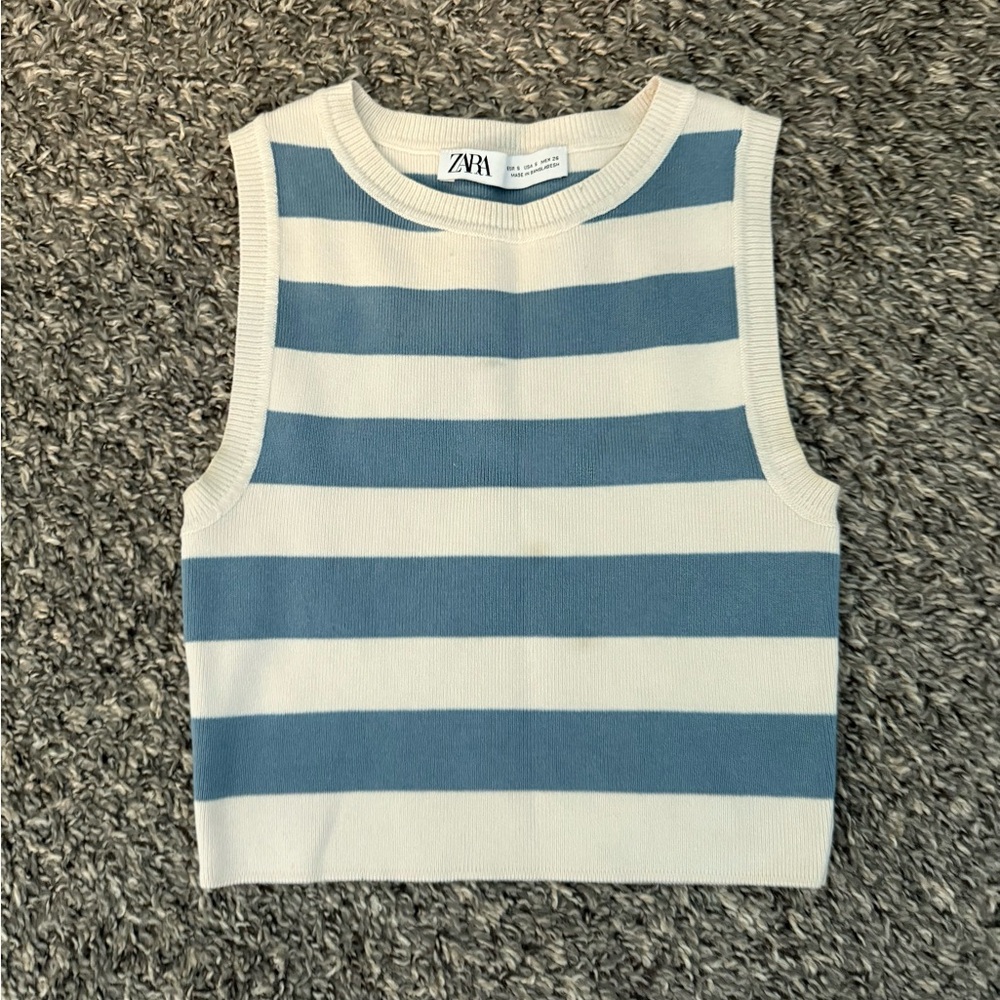 Zara Blue and Cream Striped Tank Top